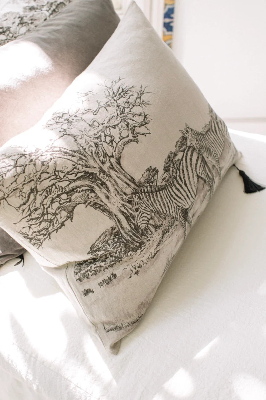 Funda Cojin lino 50 x 70 Toile de Jouy Zébre Beige